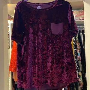 Dark red velvet short sleeved blouse